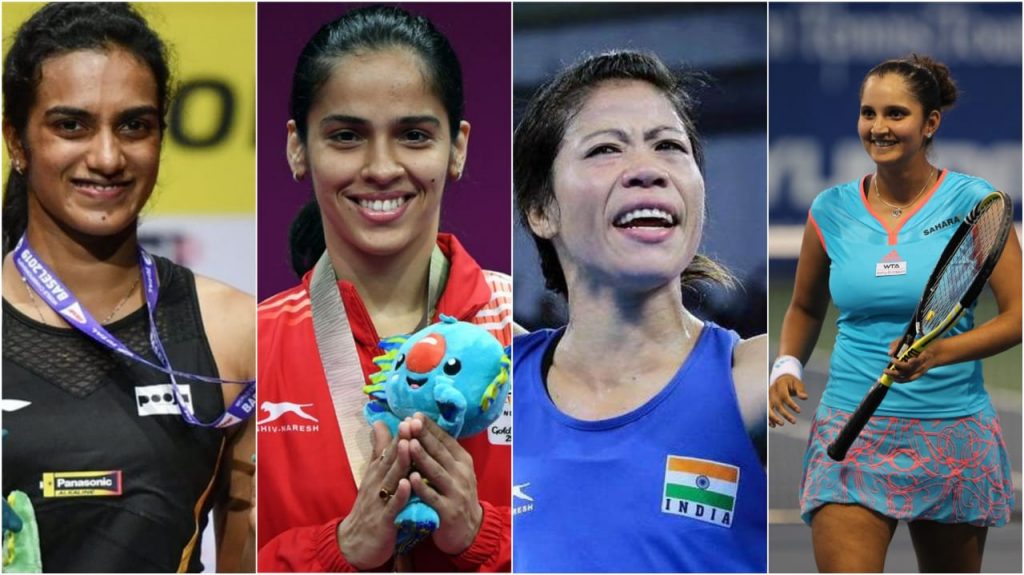 PV Sindhu, Saina Nehwal, Mary Kom and Sania Mirza (L-R)