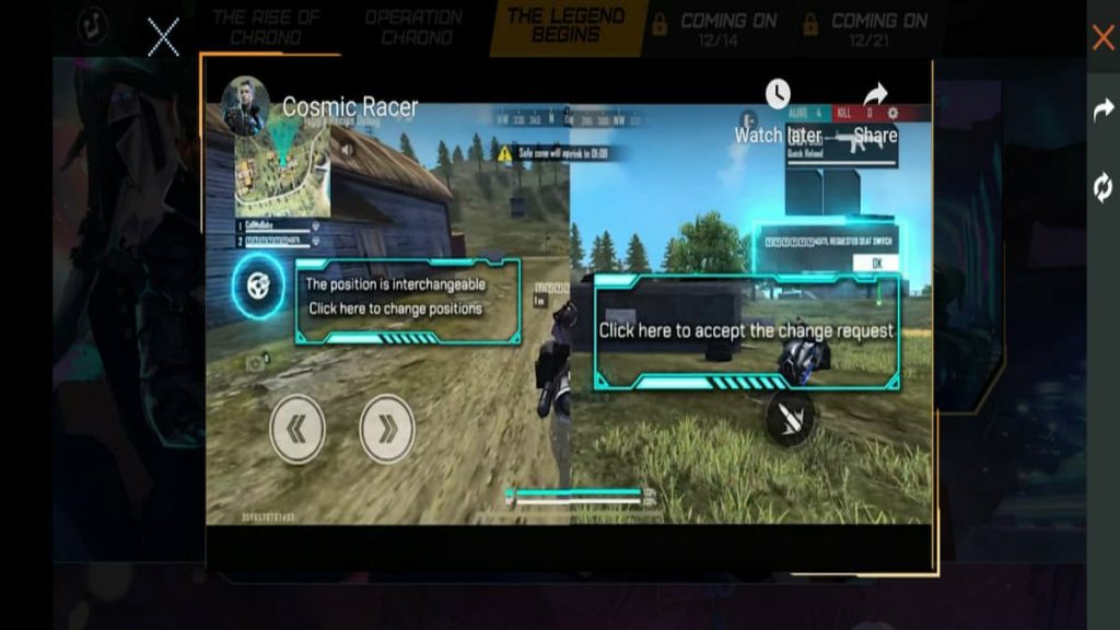 Garena Free Fire: Tips to play The Cosmic Racer, Mode in operation Chrono, "The Legend Begins" 3 free fire bike 1