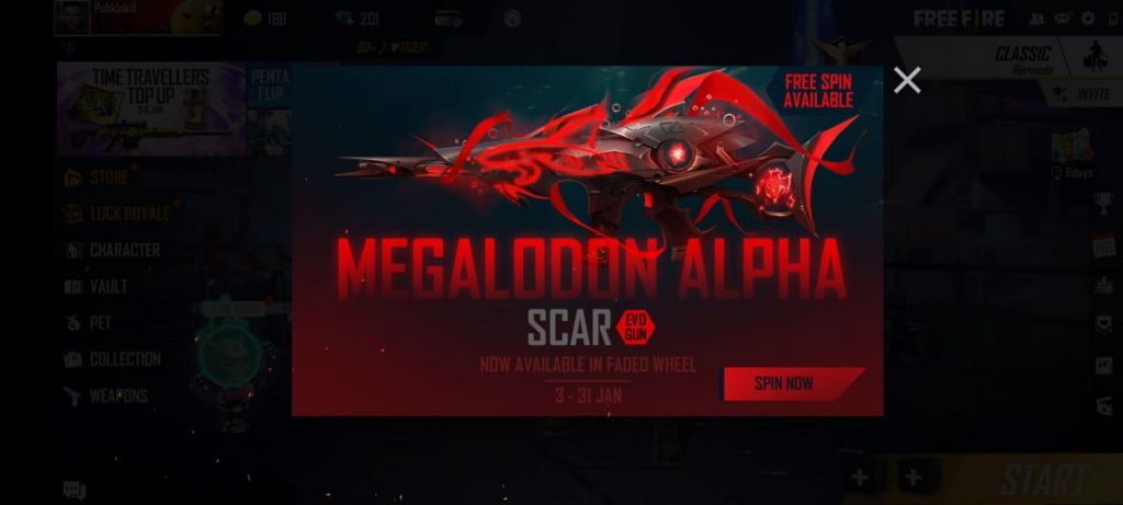 Garena Free Fire: How to get Megalodon Alpha Scar-L Skin, Steps you need to follow 1 MEgalodon scar 2