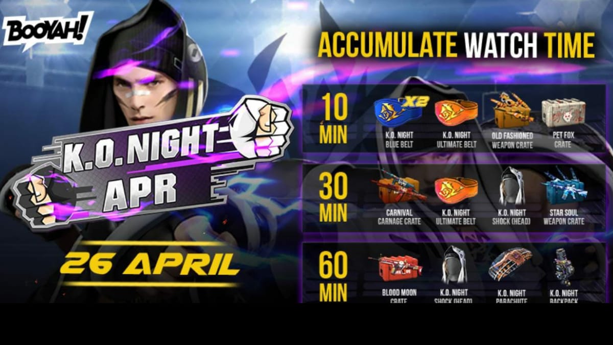 Free Fire KO Night BOOYAH Watch time rewards for April 26, 2021: All you need to know