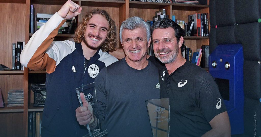 Stefanos Tsitsipas Apostolos Tsitsipas and  Patrick Mouratoglou