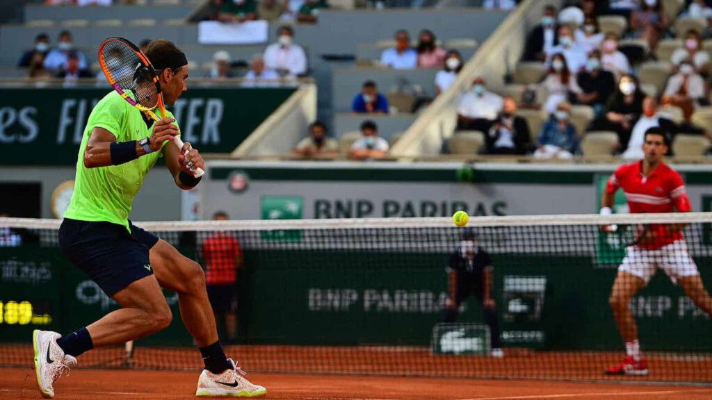 Rafael Nadal and Novak Djokovic in action