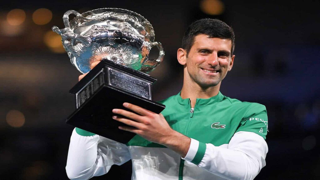 Novak Djokovic with his 2021 Australian Open trophy