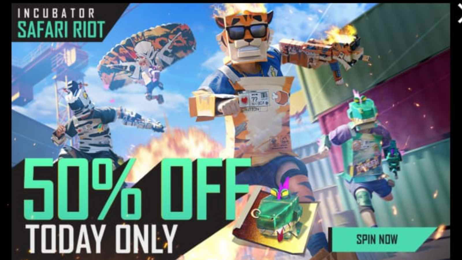 Garena Free Fire Safari Riot Incubator 50% off Today only: Get exclusive bundles today!