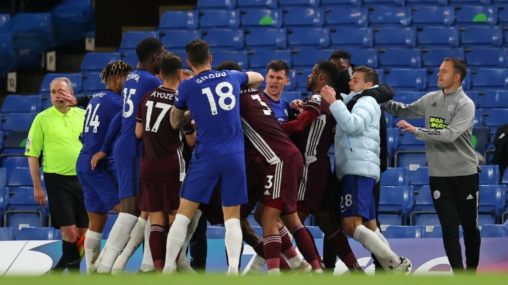 Ricardo Pereira's harsh tackle on former Leicester team-mate Ben Chilwell late in the game sparked a fight