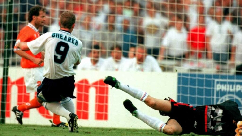 Alan Shearer scoring for England against Netherlands