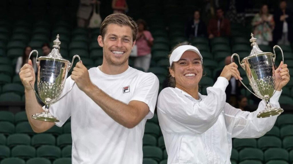 Tennis at Tokyo Olympics 2020: Andy Murray speaks out in defence of mixed events 1 Neal Skupski and Desirae Krawczyk with their Wimbledon 2021 Mixed Doubles Trophies