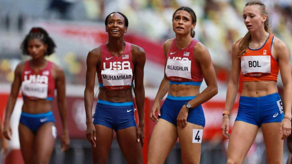 Dalilah Muhammad, Sydney McLaughlin and Femke Bol