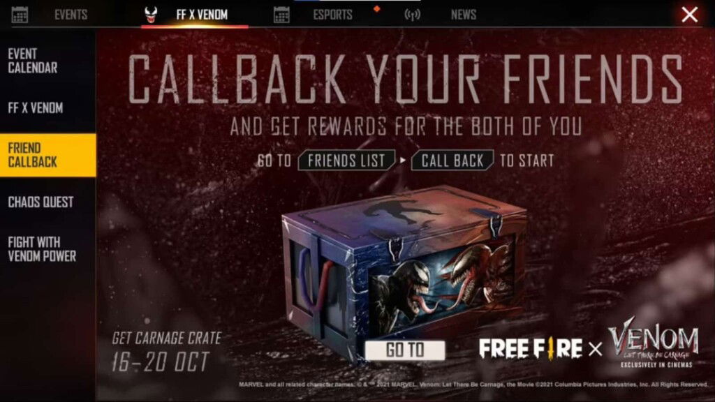 How To Get Free Fire Venom vs Carnage Loot Crate For Free? 1 Free Fire Venom Carnage Loot Crate For Free