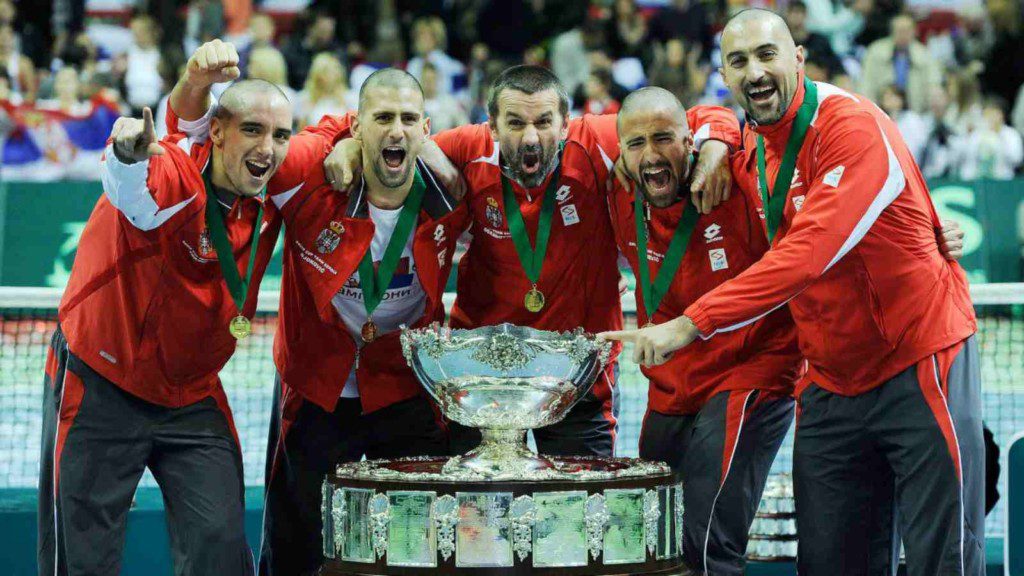 Novak Djokovic and the Serbian Team at the 2010 Davis Cup