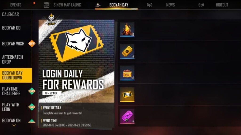 Free Fire Booyah Day 2021 Daily Login Rewards! 1 Free Fire Booyah Day