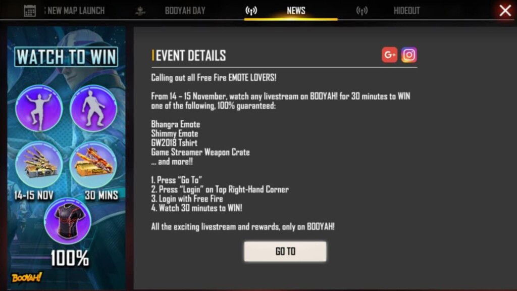 Free Fire Watch to Win event: Emote special! 2 Free Fire Watch to Win