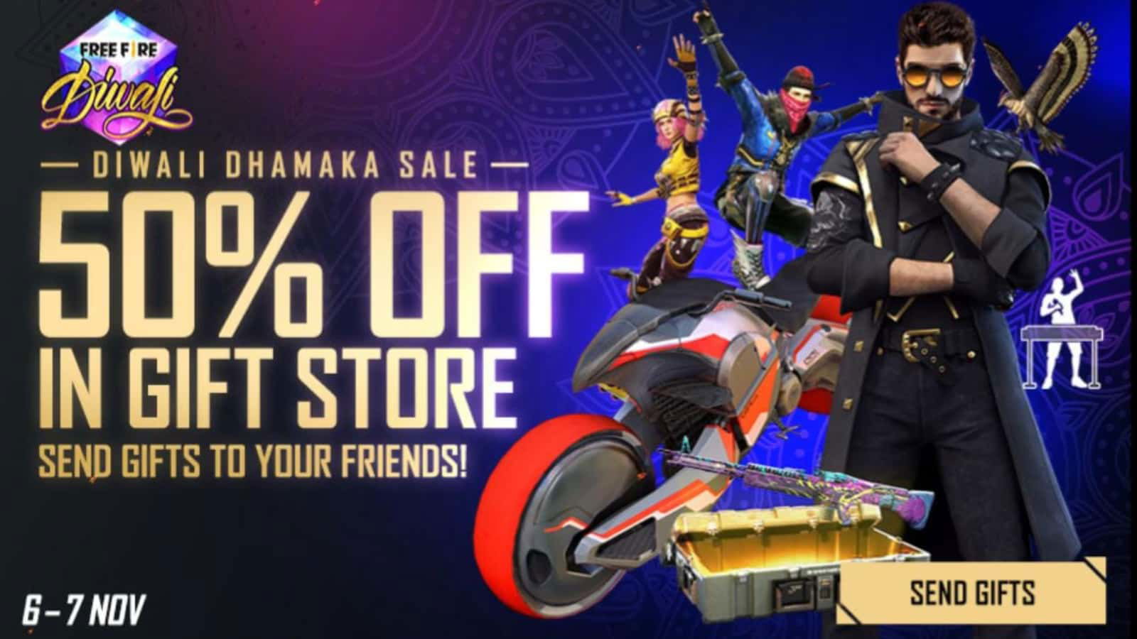 Free Fire Diwali Dhamaka Sale in Gift Store: Everything at 50% off!
