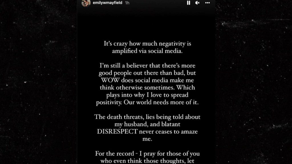 "The Blatant Disrespect Never Ceases To Amaze": Browns' QB Baker Mayfield receives DEATH THREATS after loss to Green Bay 2 Emily Mayfield's social media post