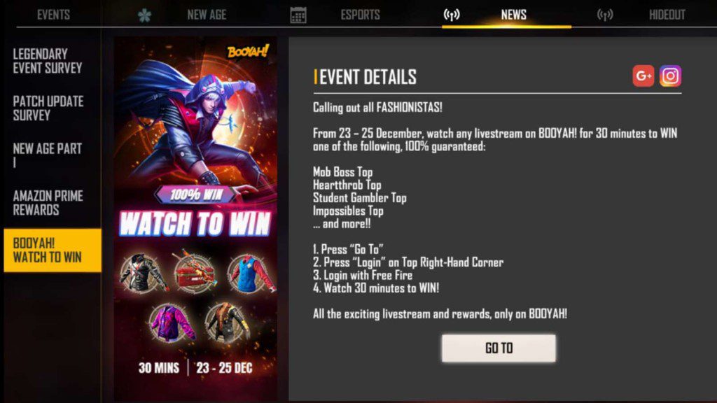 Free Fire Max Watch to Win event for 23rd December 2021: Get costume items! 1 Free Fire Max Watch to Win