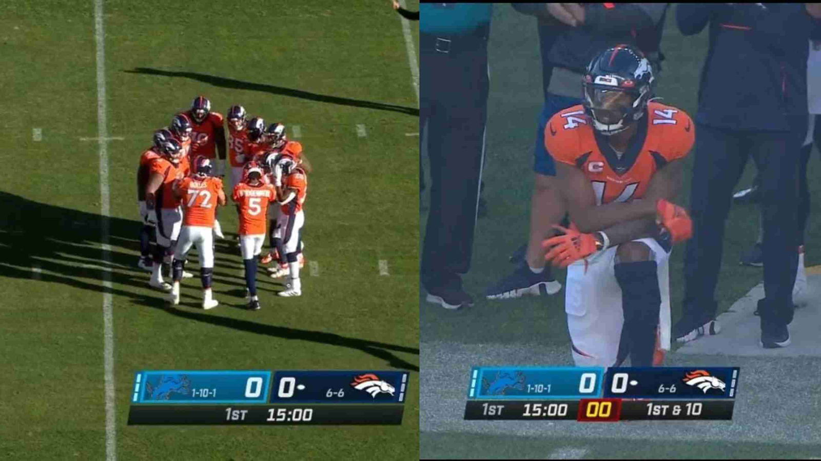 WATCH: “Sportsman Spirit” Broncos get flagged for starting with 10 players as a tribute to Demaryius Thomas, here’s how the Lions responded