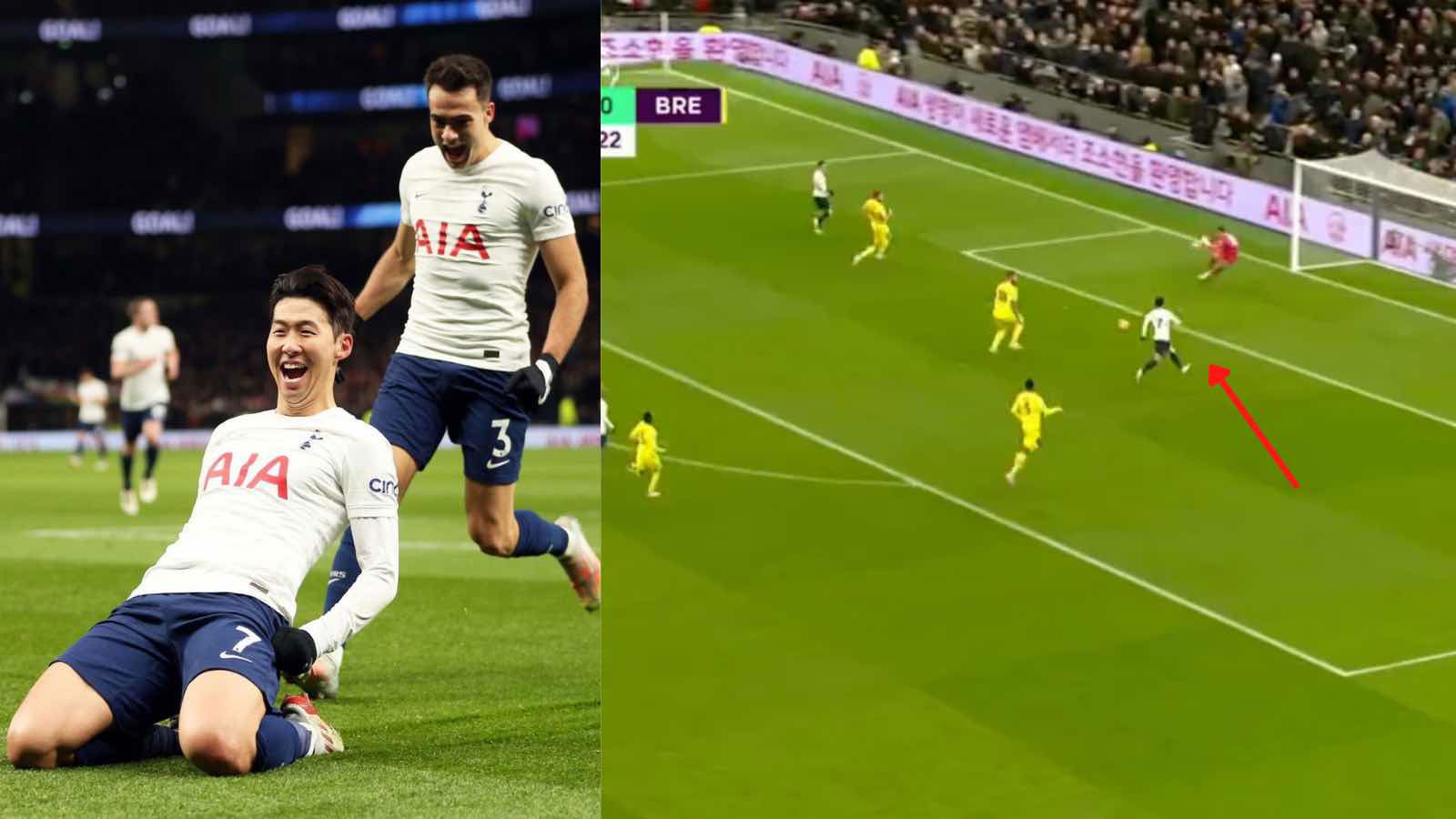 WATCH: Son Heung-min taps in a delightful assist by Sergio Reguilon to double Spurs’ lead over Brentford