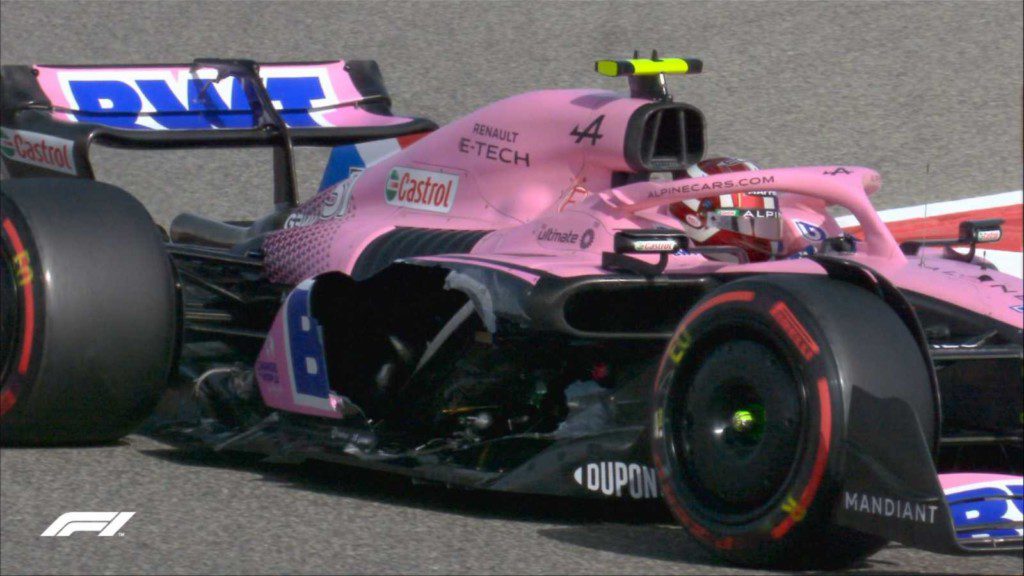 Alpine's Esteban Ocon brings the First Red Flag of the First Practice session in Bahrain 1 CC Express 20220318 1747100