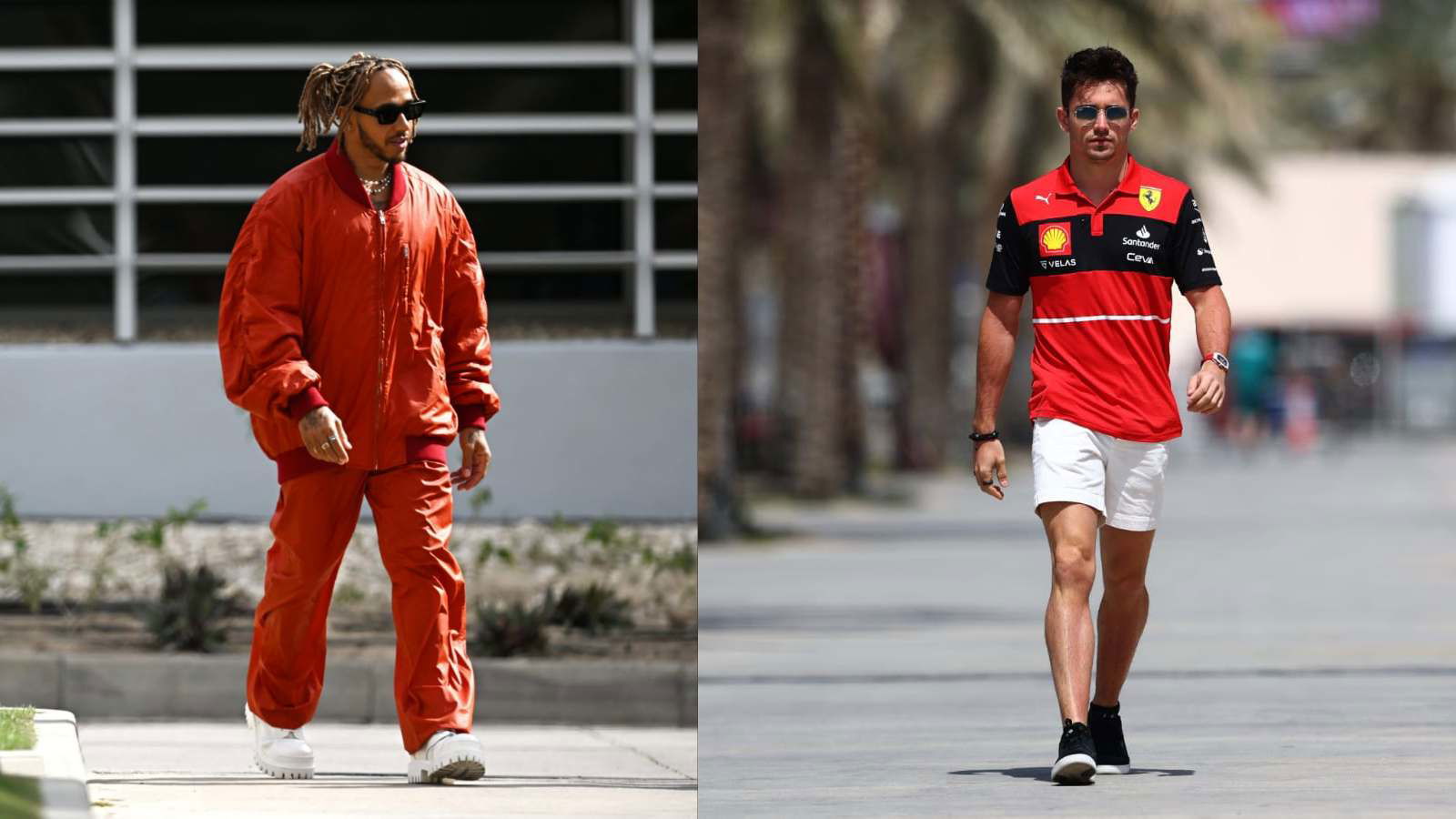 F1 drivers assemble on the grid ahead of the much awaited season opener in Bahrain 1 Lewis Hamilton(on the left) and Charles Leclerc(on the right) ahead of the Bahrain Grand Prix in Bahrain
