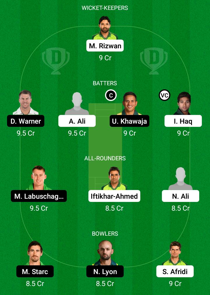 Dream 11 Fantasy Team 1 For PAK vs AUS