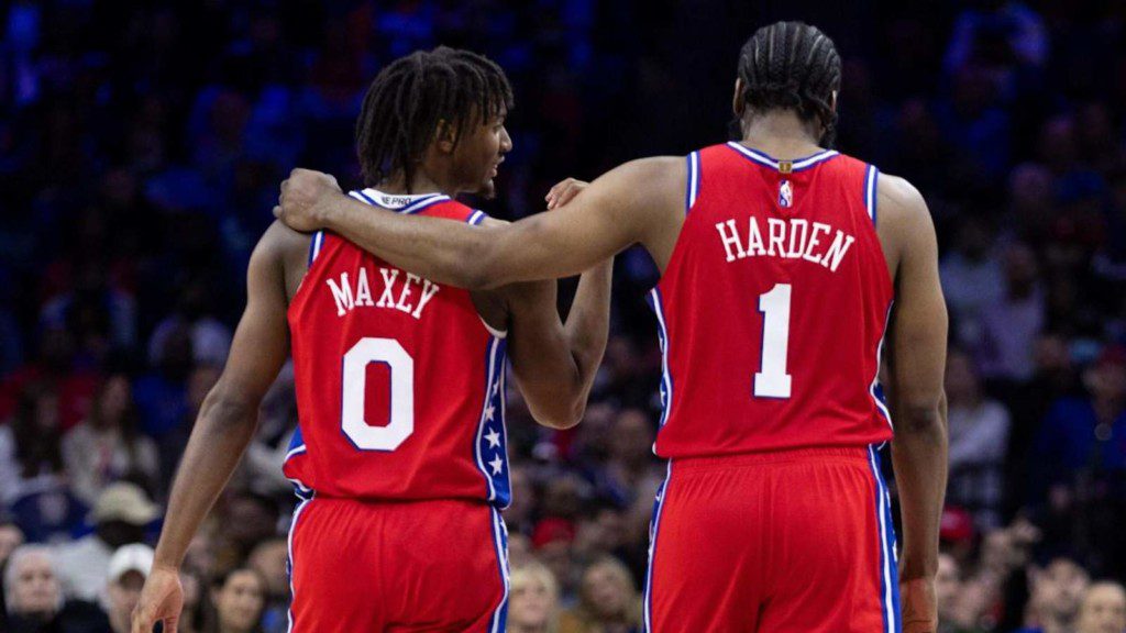 James Harden and Tyrese Maxey of Philadelphia 76ers