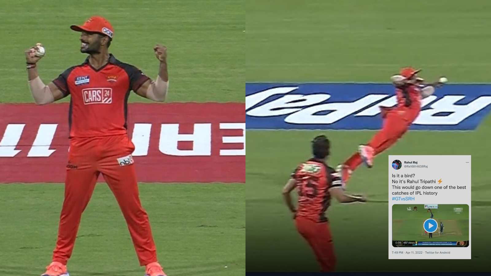 “Is it a Bird?” – Twitter goes crazy Rahul Tripathi hits a one-handed blinder to send Shubman Gill back