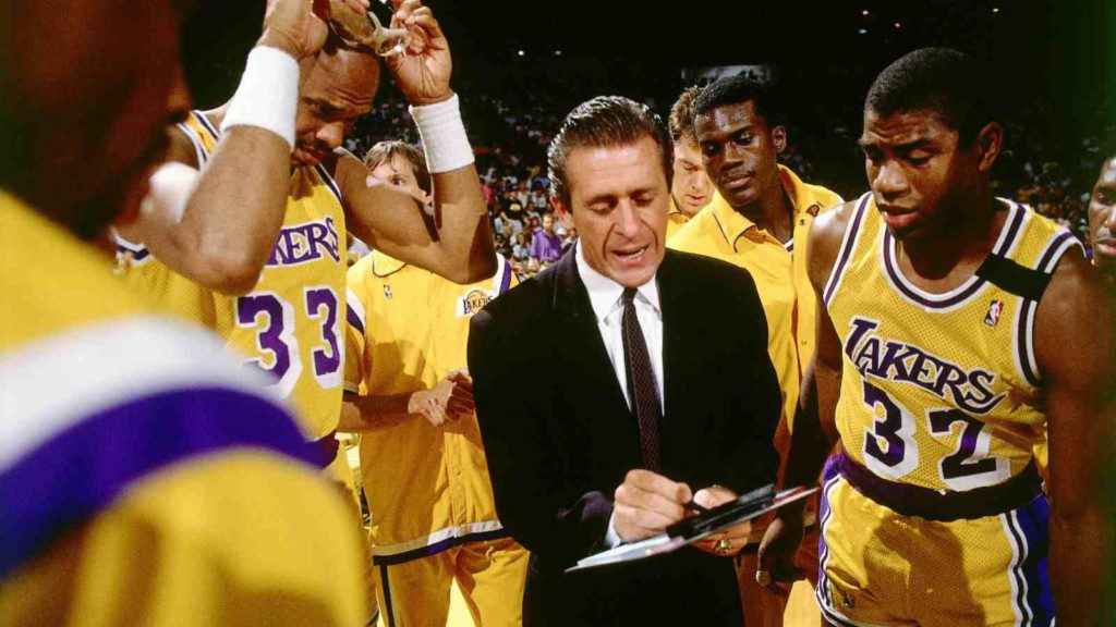 Magic Johnson and Pat Riley in Showtime Lakers 1987