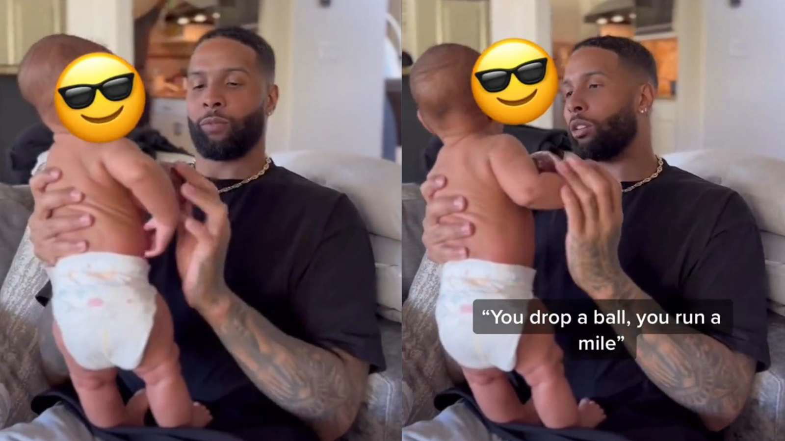 “He would look amazing in blue and sol diaper”: Twitter goes crazy after video of OBJ giving football lessons to son Zydn breaks the internet