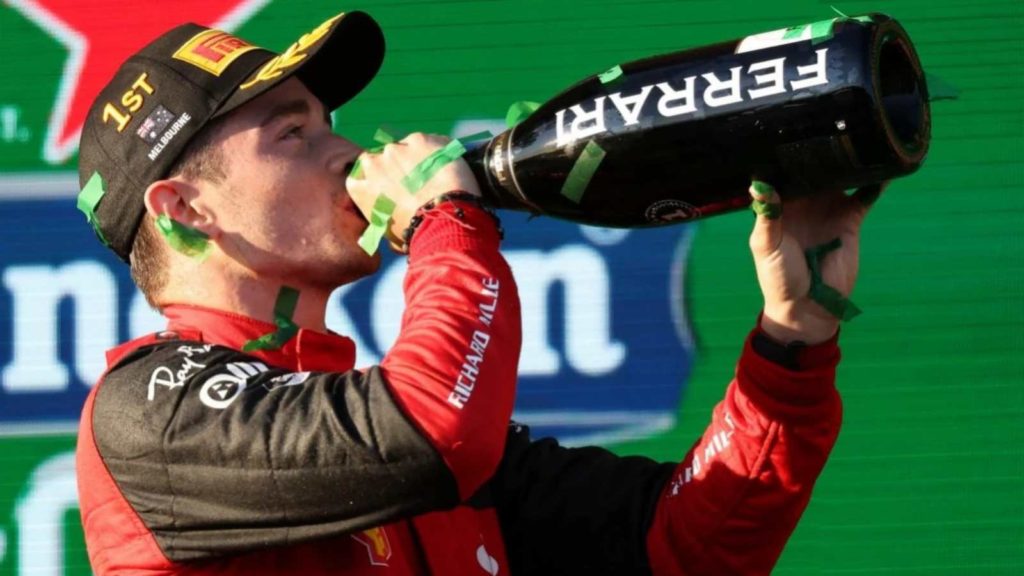 Charles Leclerc celebrating his win in Australia 2022