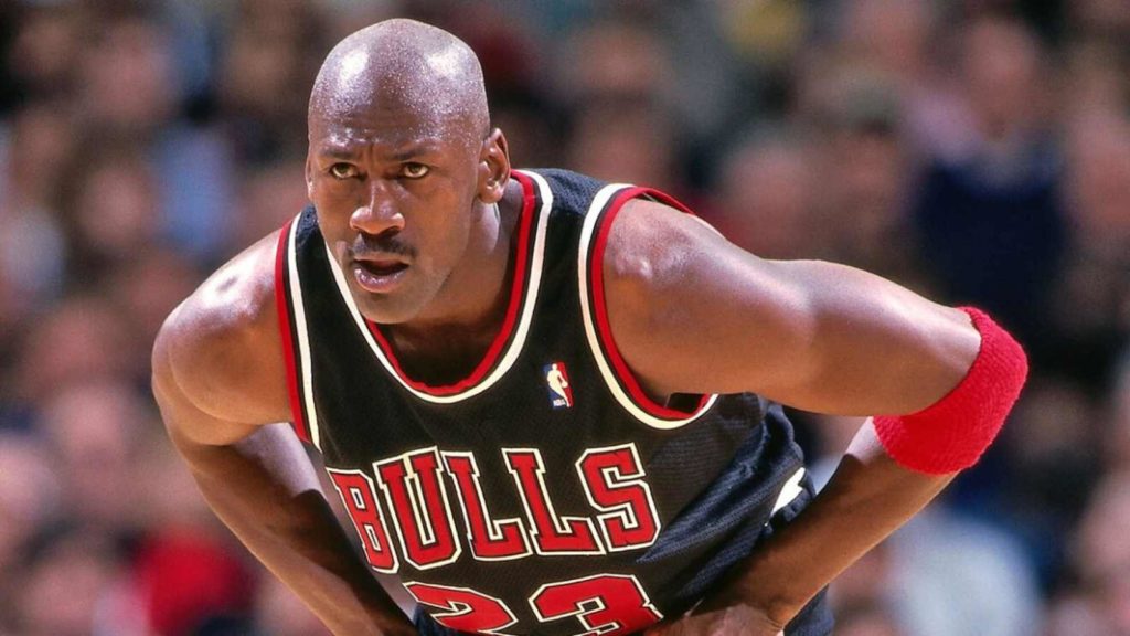 Michael Jordan in defensive stance with killer looks