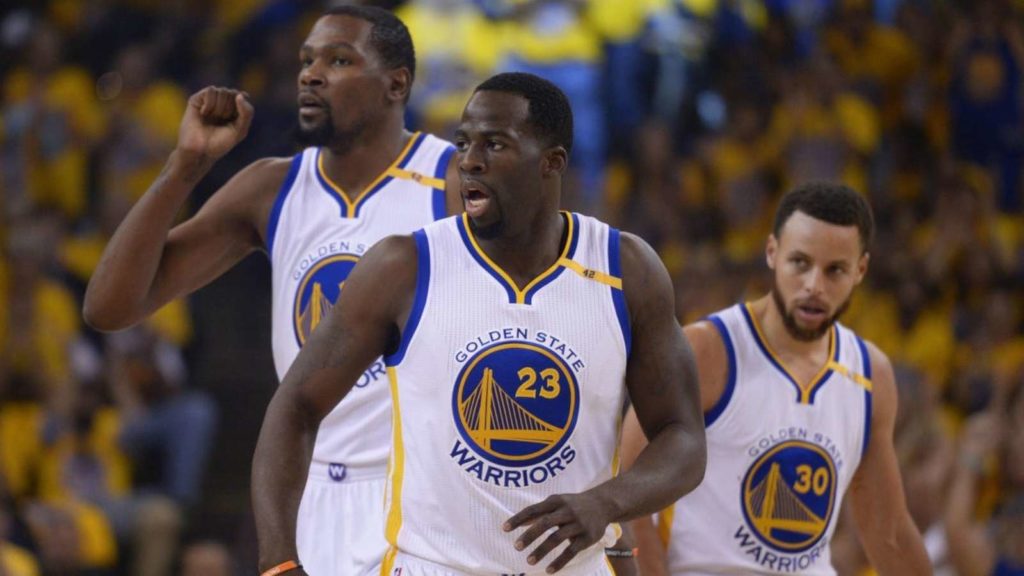 Kevin Durant, Draymond Green and Stephen Curry