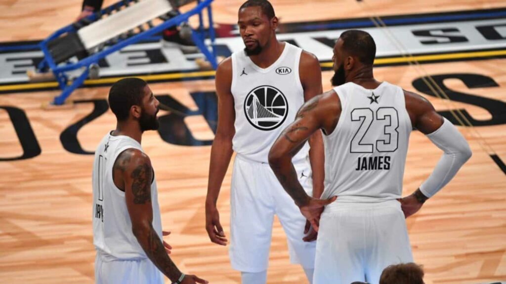 LeBron James, Kyrie Irving and Kevin Durant at All star game