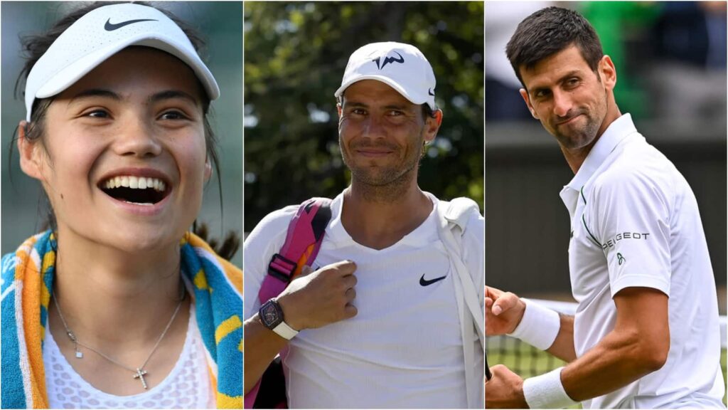 Emma Raducanu, Rafael Nadal and Novak Djokovic