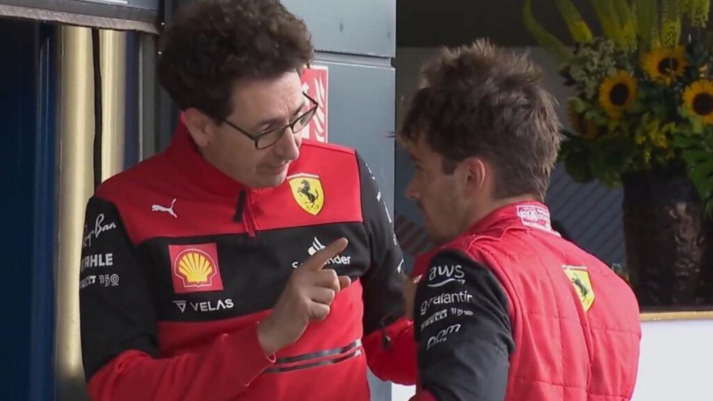 Mattia Binotto and Charles Leclerc