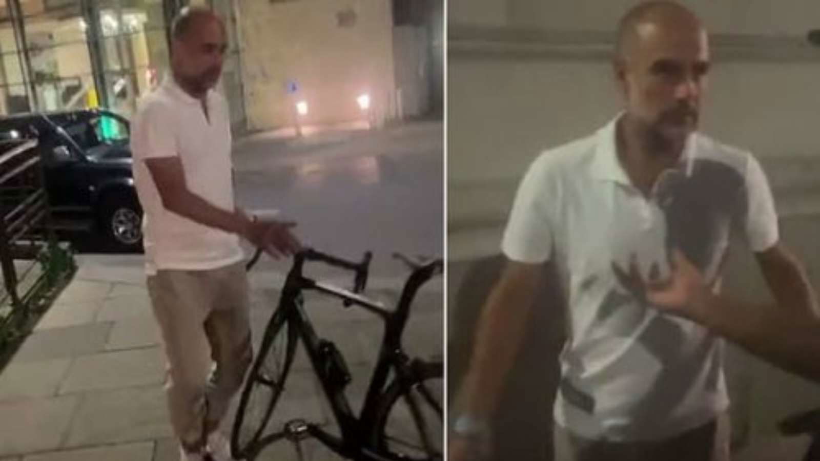 WATCH- A Manchester City fan chases Pep Guardiola down for a photograph while he was riding his bike