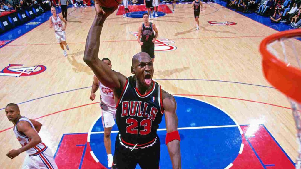 Michael Jordan goes for a dunk