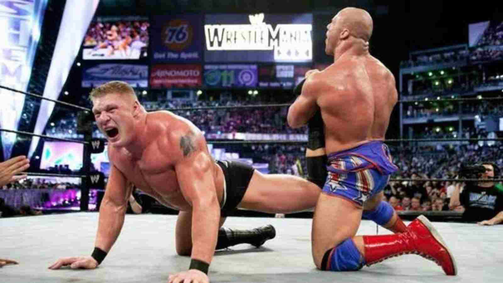 “…everybody went in a shock.” Kurt Angle recalls when Brock Lesnar had a massive injury