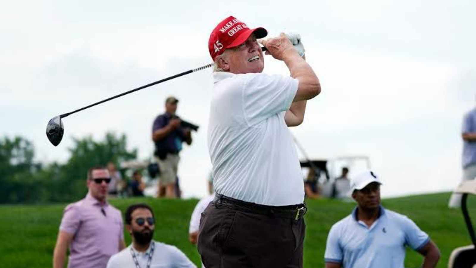 “Not nearly as bad”: WATCH as Donald Trump tees off at Pro Am LIV Golf event in his own backyard