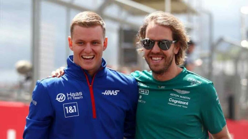 Mick Schumacher(on the left) and Sebastian Vettel(on the right)