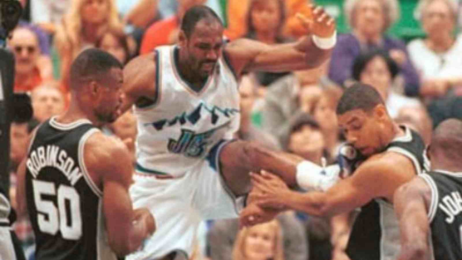 “That game was not for babies” 260lbs Karl Malone kicked young Tim Duncan in the face to show his wrath