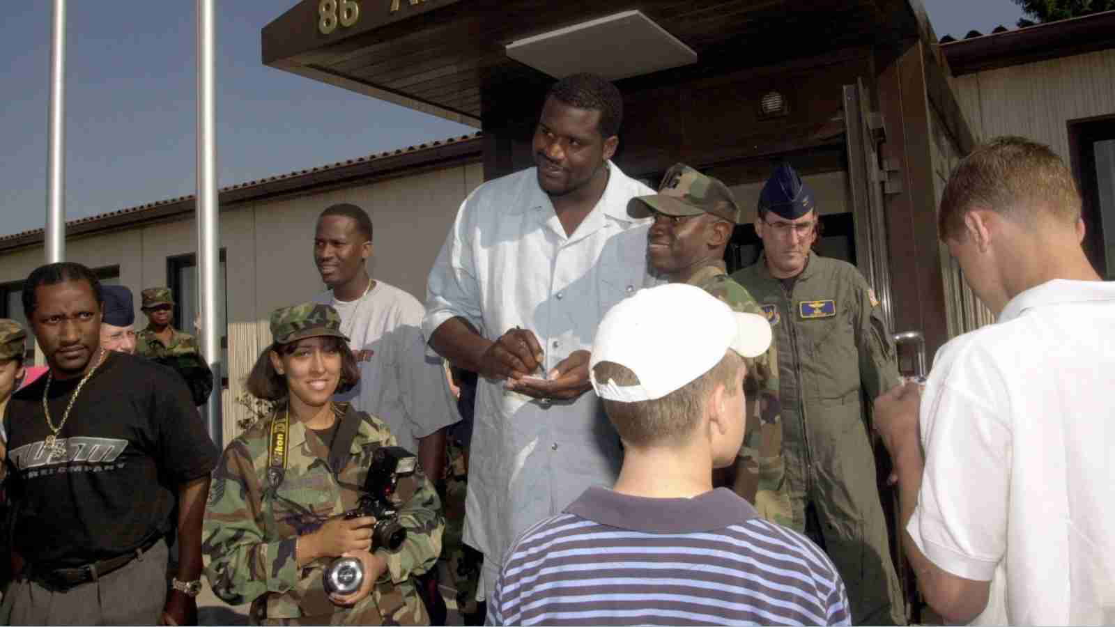 Shaquille O'Neal at a military base in Germany in 2001