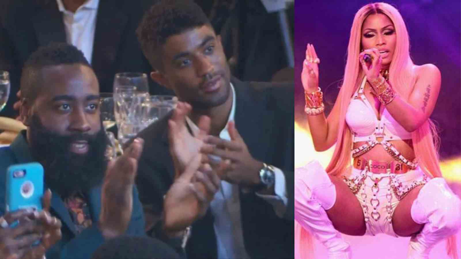 “He could stop staring her” James Harden was caught red handed drooling over $100 million Nicki Minaj