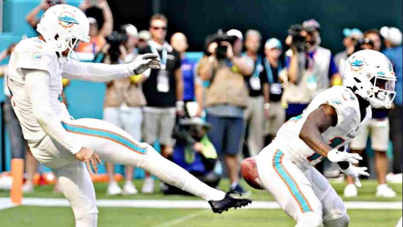 Watch: “That punt was a**,” Miami Dolphins punter HILARIOUSLY hits teammate’s b**ty as pass gets blocked