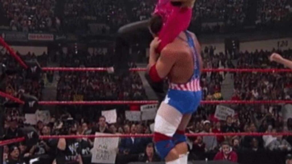 Kurt Angle delivers Angle Slam to Mae Young