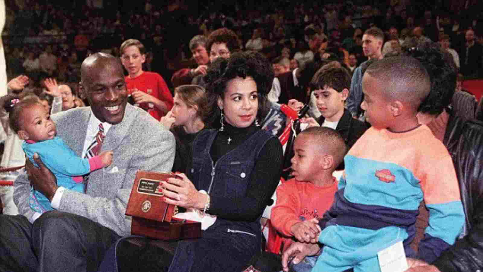 Michael Jordan with Juanita Vanoy and their kids