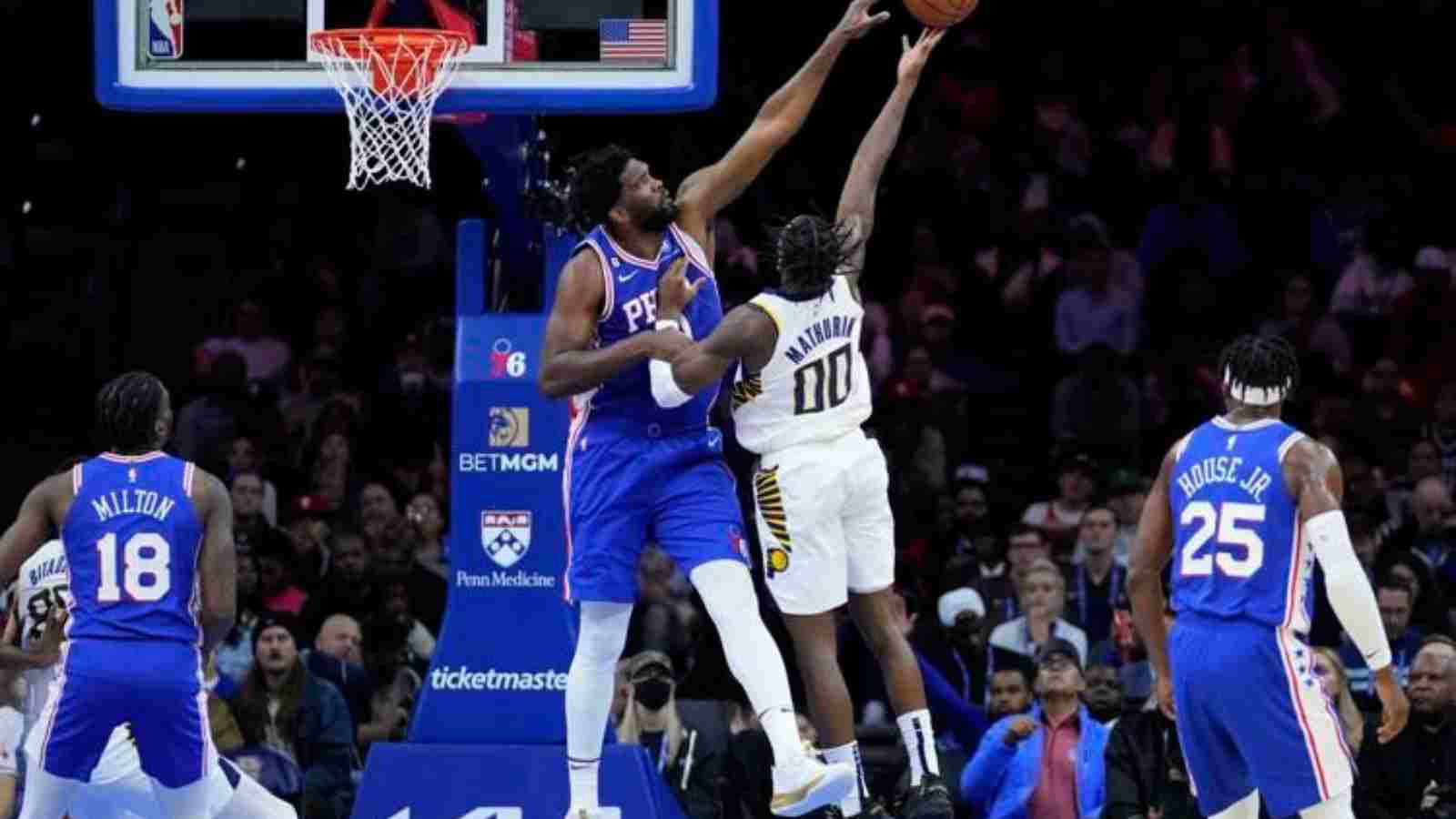 Joe Embiid with the block in today's matchup