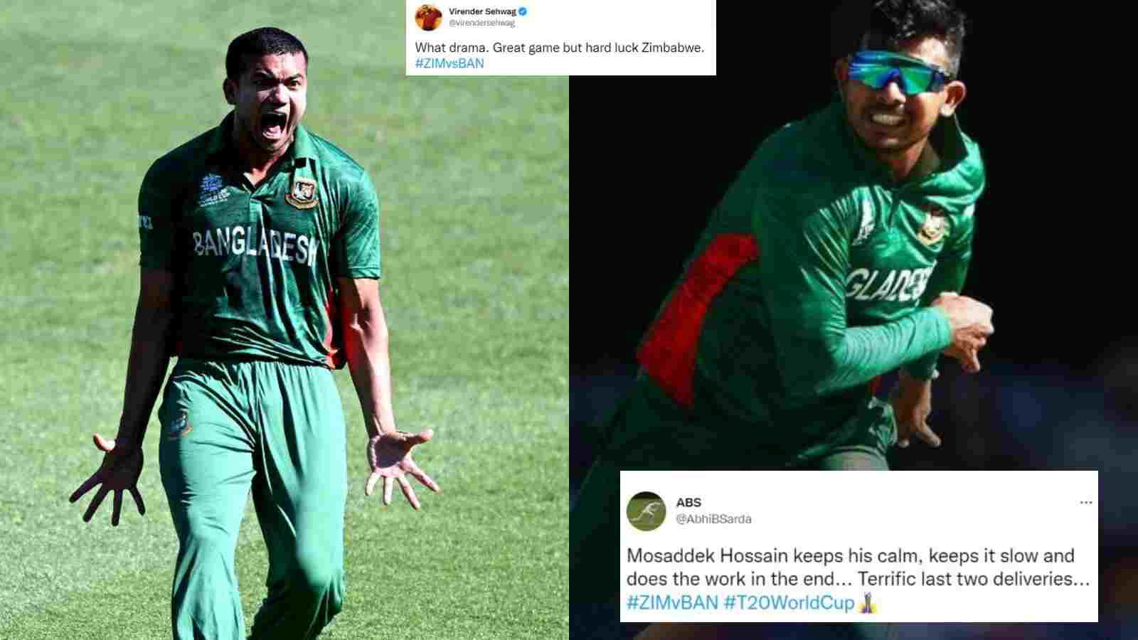 “Nerves of steel in last over”- Twitter reacts as Taskin Ahmed’s & Mosaddek Hossain’s match-winning spells upset Zimbabwe in a thriller