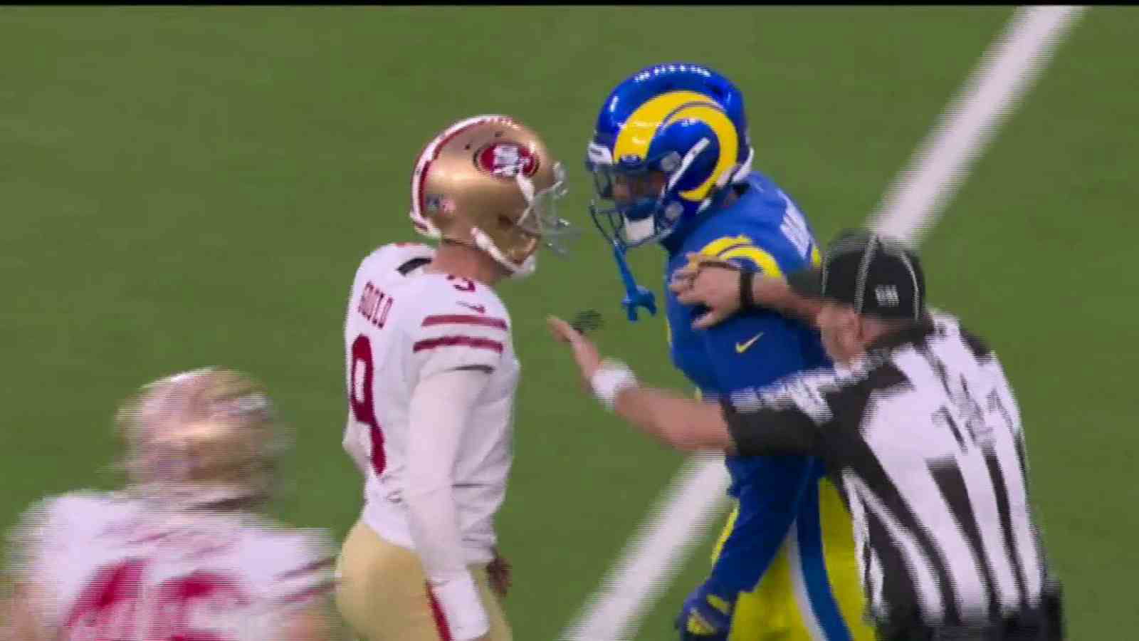 Watch: “Gould def said the N word,” Rams CB Jalen Ramsey tried to start a futile fight with 49ers kicker Robbie Gould