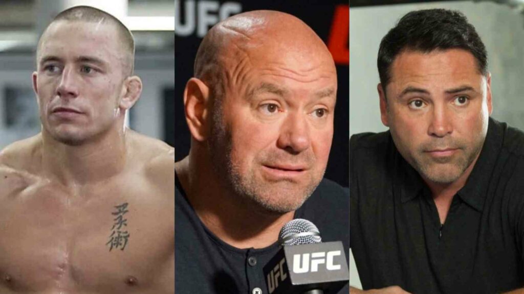 “Glad I’m free” – Dana White’s nod not needed by Georges St-Pierre to chase new pastures as contract FINALLY ENDS 1 Georges St-Pierre (L) was not allowed to face Oscar De La Hoya (R) in the boxing ring by Dana White (C)