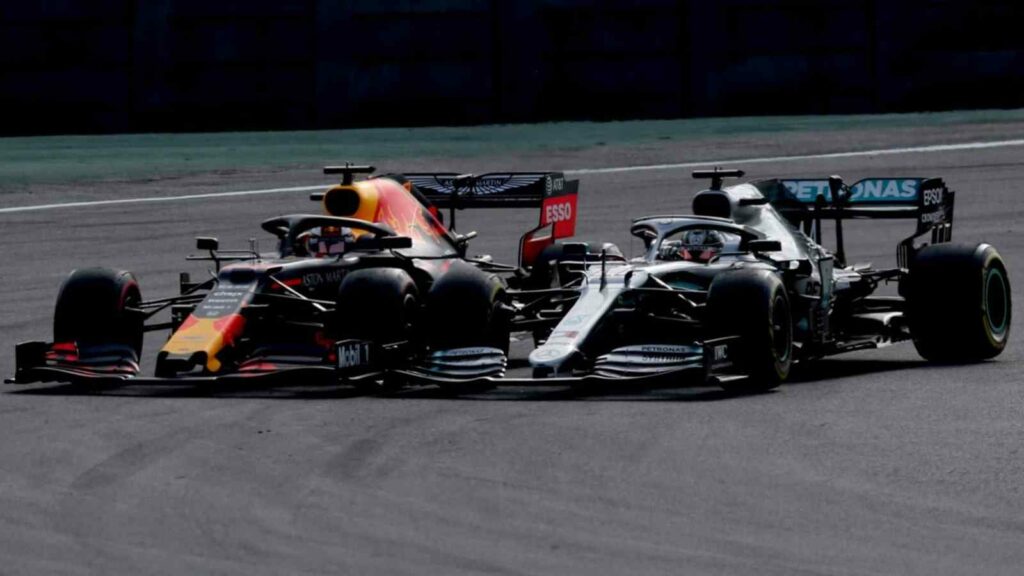 Max Verstappen and Lewis Hamilton duking it out at the 2019 Brazilian GP